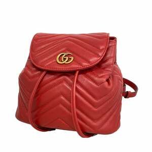 GUCCI Red Leather GG Marmont Backpack